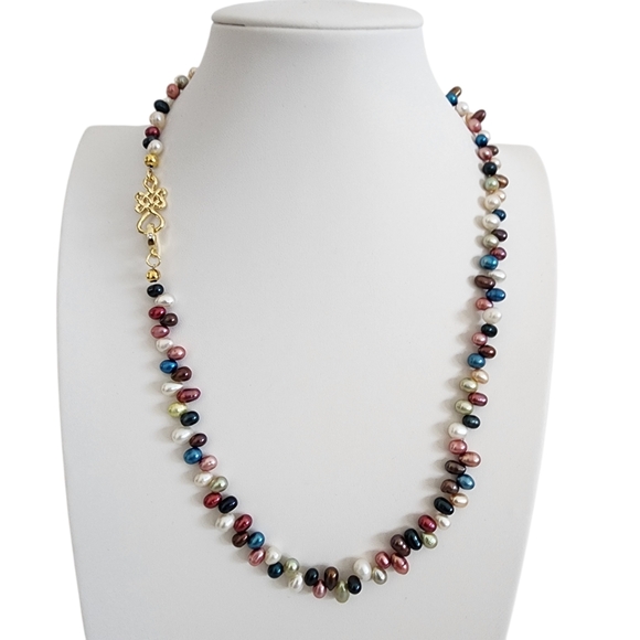 Multi Color Pearl Necklace Eternal Love Knot 18k Gold Plate Clasp A0365 Q7 - Picture 7 of 9
